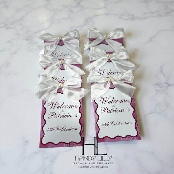 Glossy Menu Cards with bow