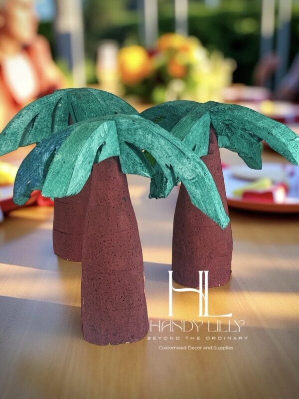 Tropical beach party palm tree centerpieces