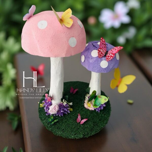 Enchanted gardens party mushroom centerpiece
