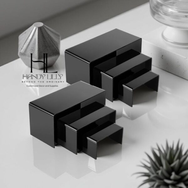 Acrylic Display Stand set of 5 pcs, Risers,Rectangular Display Shelf for Showcase, Dessert, Toys, Perfume