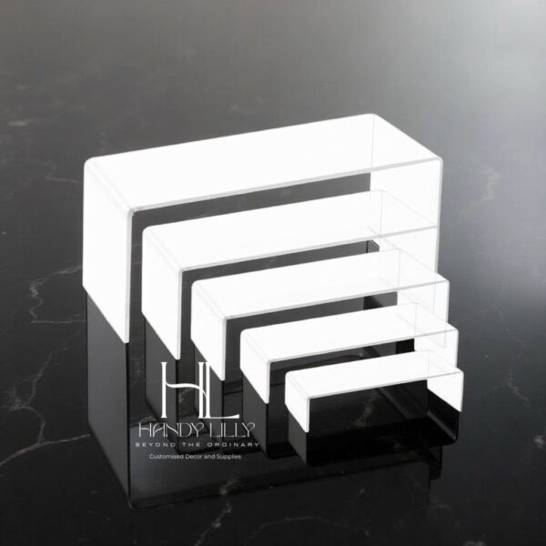 Acrylic Display Stand set of 5 pcs, Risers,Rectangular Display Shelf for Showcase, Dessert, Toys, Perfume - Image 12