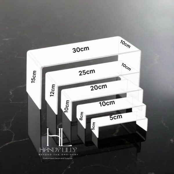 Acrylic Display Stand set of 5 pcs, Risers,Rectangular Display Shelf for Showcase, Dessert, Toys, Perfume - Image 3