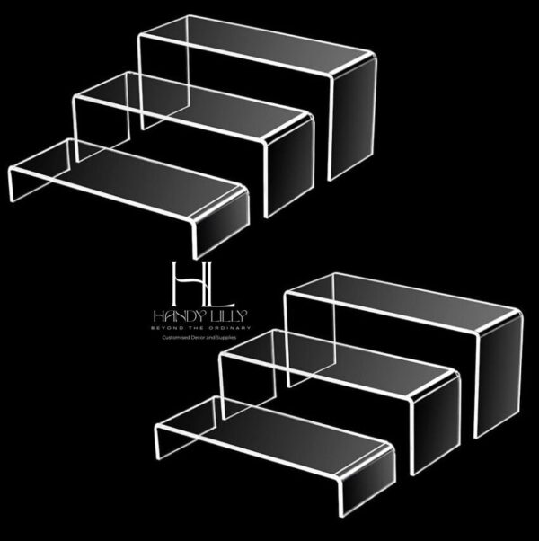Acrylic Display Stand set of 5 pcs, Risers,Rectangular Display Shelf for Showcase, Dessert, Toys, Perfume - Image 2