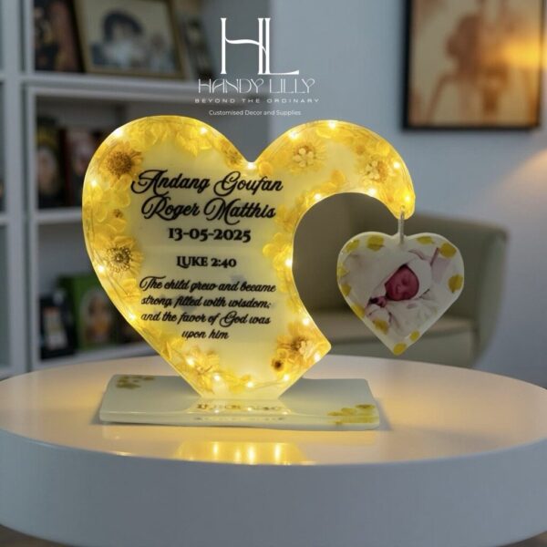 Floral Lighted Heart shaped Resin Frame