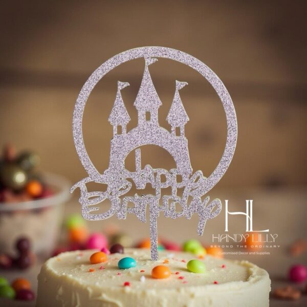 Disney themed glitter happy birthday cake topper
